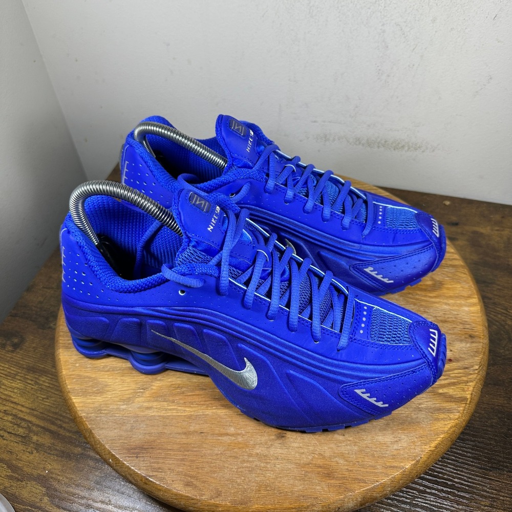 Nike Shox R4 Racer Blue Metallic Silver Womens 9.5 HJ7303-445 Running Shoes